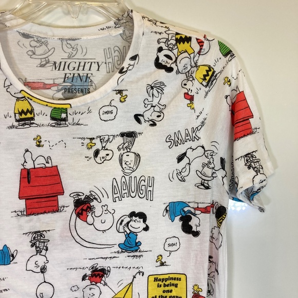 Peanuts AOP Snoopy Charlie Brown White Short Sleeve Shirt Sz XL Juniors - Picture 8 of 13